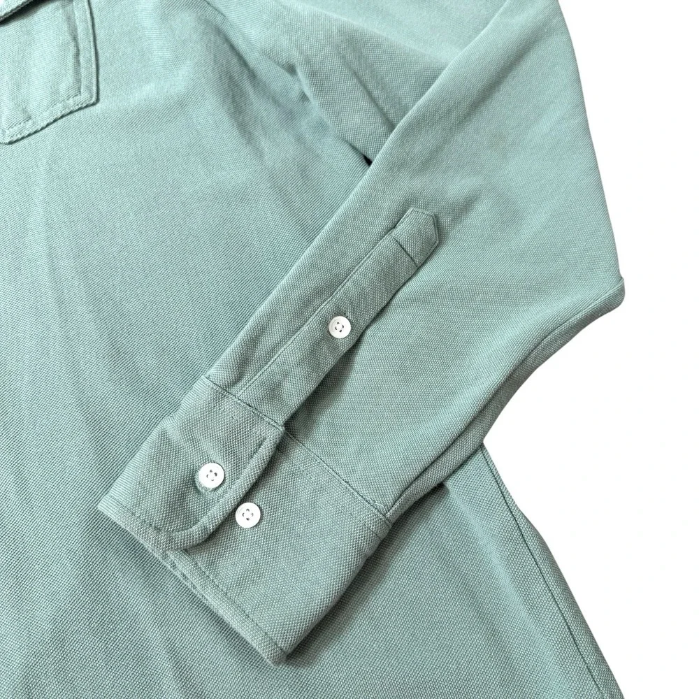 Criquet Golf Long Sleeve Players Polo Shirt Green Mens XXL Organic Cotton Preppy